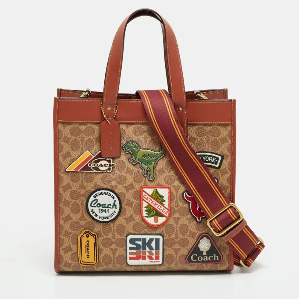 Coach Field Patches Brown Signature Coated Canvas And Leather Tote